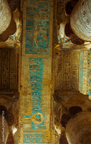 Entire image of the ceiling of the temple of Dendera with all the Gods of Egypt