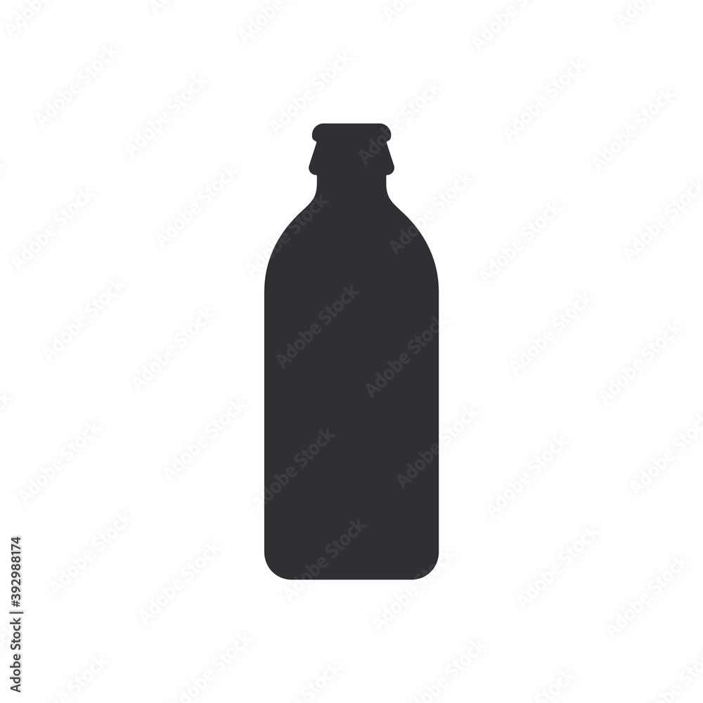 Bottle of milk. Bottle silhouette. Vector icon. Vector bottle. Stencil of beer bottle. Flask silhouette. Jar icon. Glass container. Logo template. Flask template. 