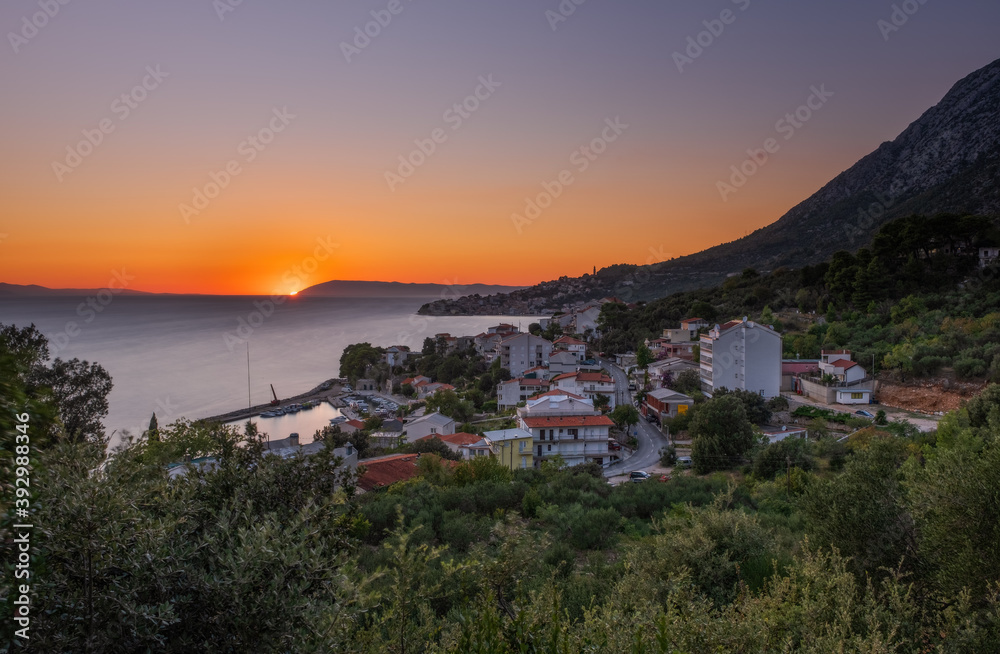 Sunset in Zivogosce. Dalmatia, Croatia. September 2020