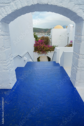 Outdoor terrirory of the traditional greek styled building photo