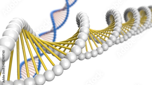 Science Molecular Color Painted DNA Model Structure under orange light. 3D illustration. 3D high quality rendering.