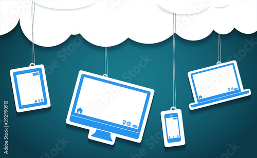 Electronics sales, seasonal holiday sales. Ready-made advertising banner. Space for text. Discounted products.