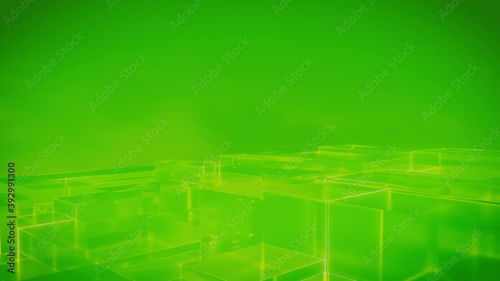Futuristic, High Tech, green and yellow animated platform background, with network lines conveying a connectivity concept. 3D render