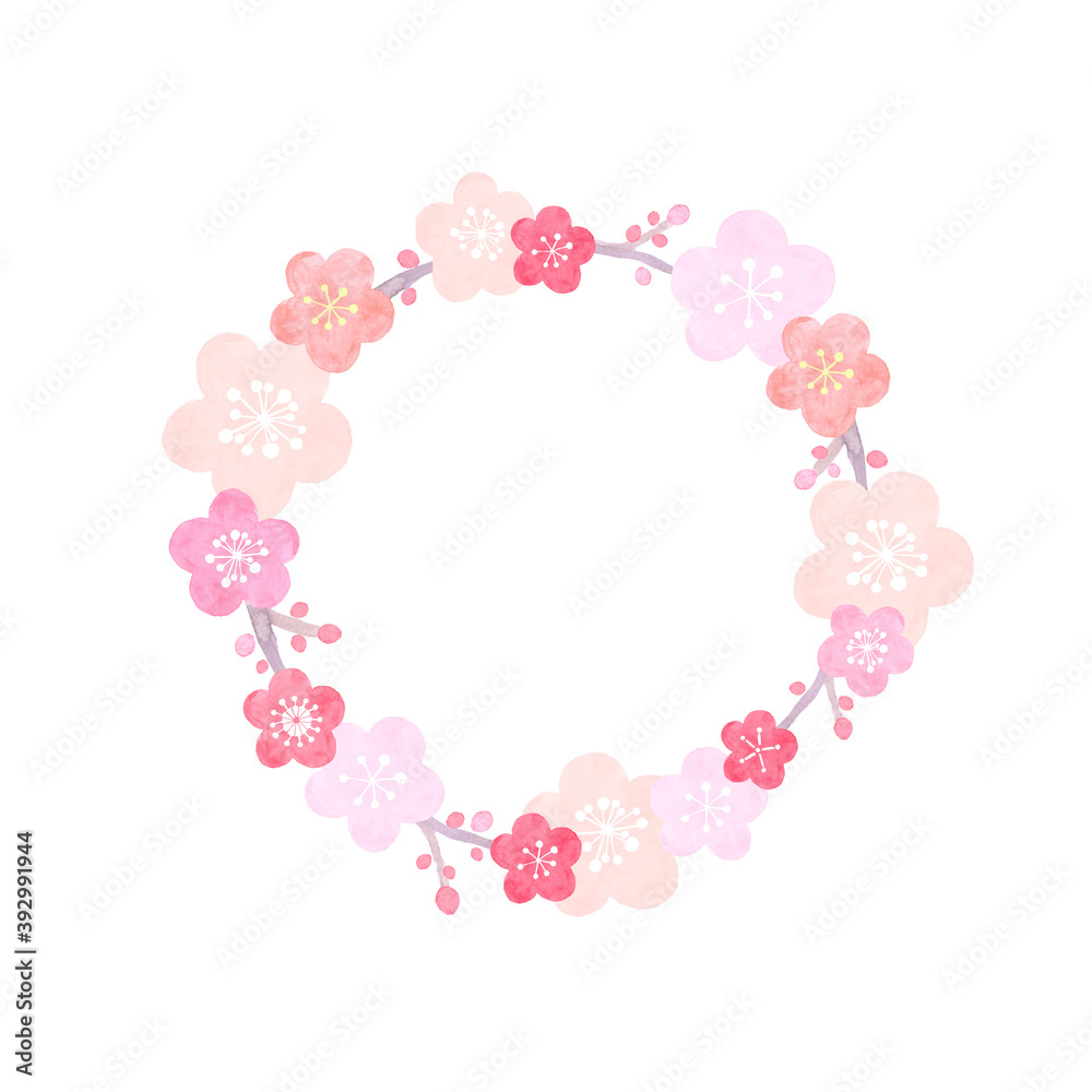 水彩で描いた和風の梅の背景イラスト 水彩で描いた和風の梅の背景イラスト