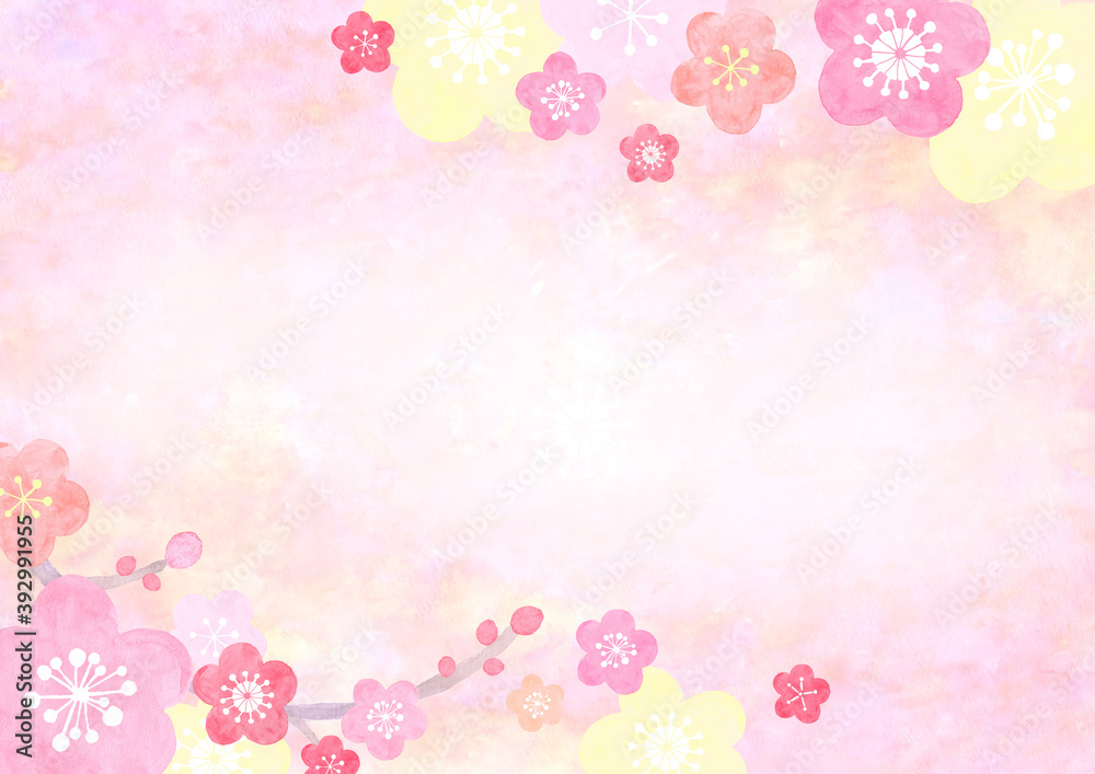 水彩で描いた和風の梅の背景イラスト 水彩で描いた和風の梅の背景イラスト