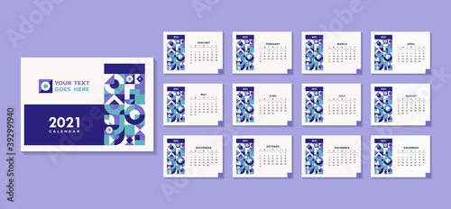 2021 abstract calendar design, contemporary art. Trendy calendar design.