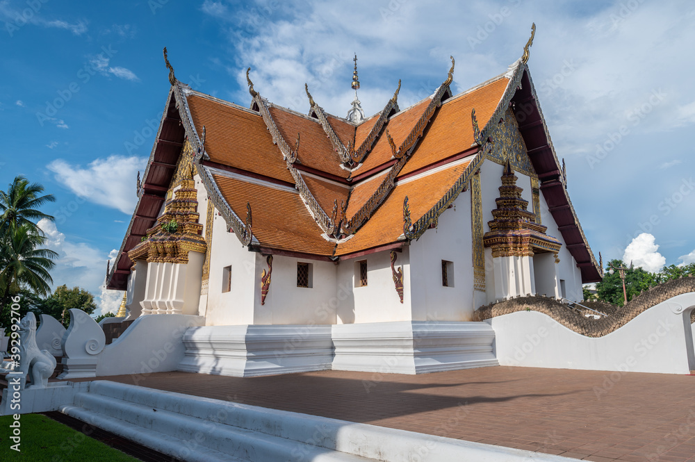 Beautiful architecture of Wat Phumin one of the most attractive temple in the downtown of Nan province, Thailand.