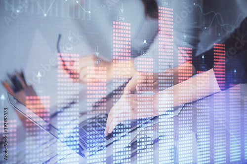 Wallpaper Mural Multi exposure of woman hands typing on computer and financial chart hologram drawing. Stock market analysis concept. Torontodigital.ca