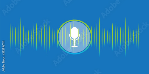 Voice recognition. Microphone for recording with sound wave. Voice icon, record. Digital communication. Stock image. EPS 10.