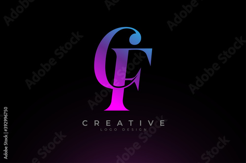 Abstract initial letter C and F logo, Blue Red Gradient light text effect, usable for branding and business logos, Flat Logo Design Template, vector illustration