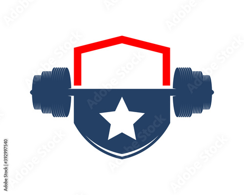 Gym dumbbell with shield protection logo