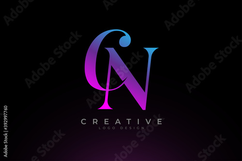 Abstract initial letter C and N logo, Blue Red Gradient light text effect, usable for branding and business logos, Flat Logo Design Template, vector illustration