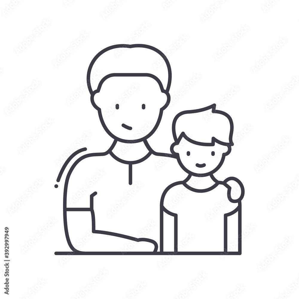 Son and dad icon, linear isolated illustration, thin line vector, web design sign, outline concept symbol with editable stroke on white background. Son and dad icon, linear isolated illustration, thin line vector, web design sign, outline concept symbol with editable stroke on white background.