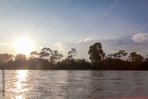Stunning sunset in Amazon rainforest jungle