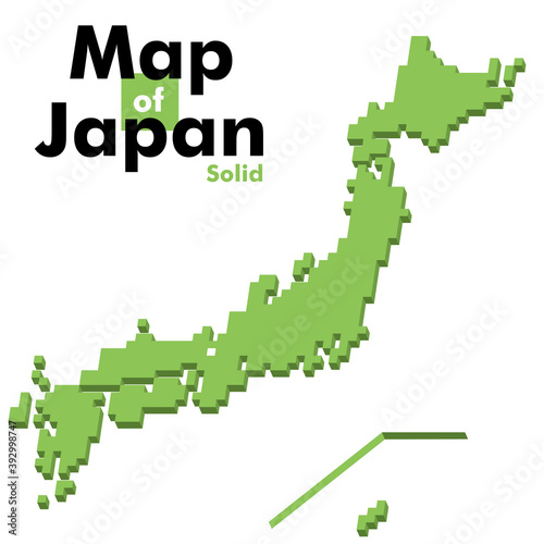 単純化ソリッドデザイン立体四角形ブロックキューブで構成された日本地図日本列島のイラスト　ベクターデータ緑