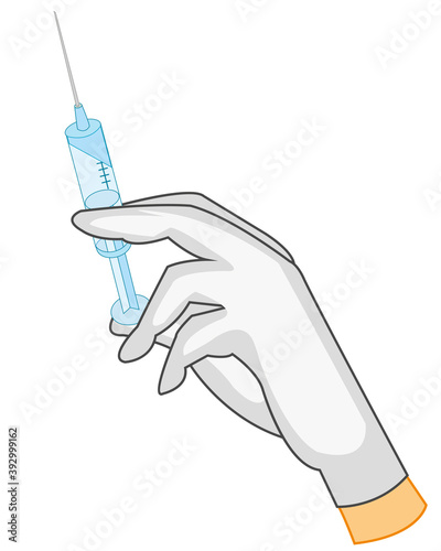 Syringe in hand on white background is insulated