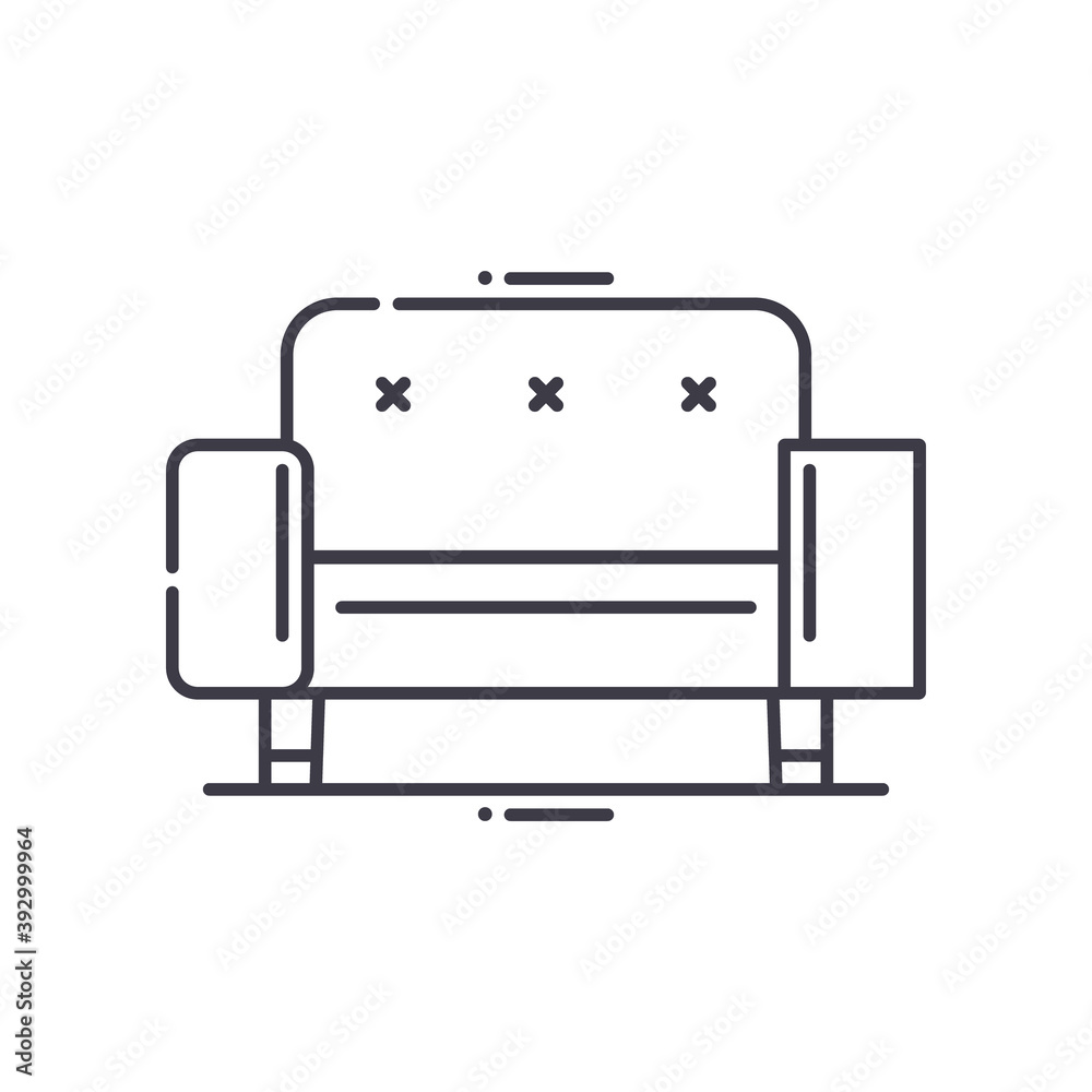 Sofa icon, linear isolated illustration, thin line vector, web design sign, outline concept symbol with editable stroke on white background. Sofa icon, linear isolated illustration, thin line vector, web design sign, outline concept symbol with editable stroke on white background.