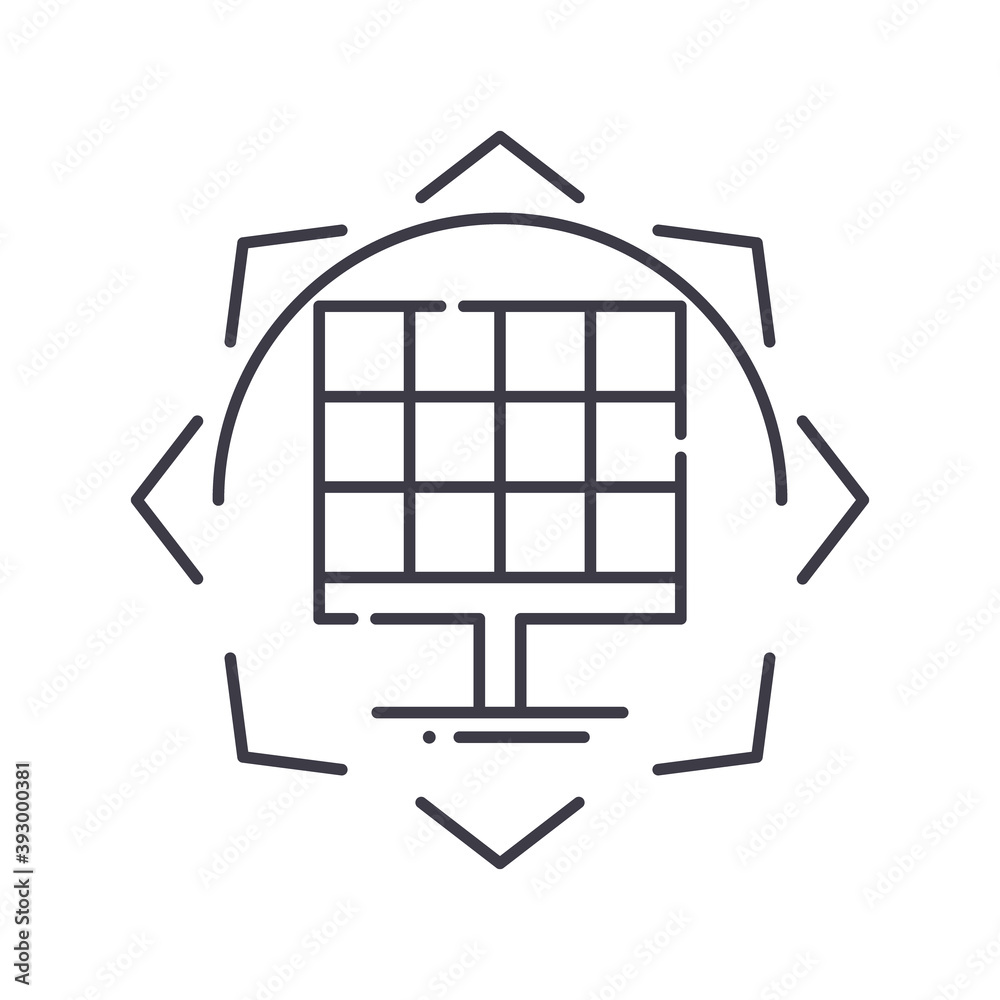 Solar cell icon, linear isolated illustration, thin line vector, web design sign, outline concept symbol with editable stroke on white background. Solar cell icon, linear isolated illustration, thin line vector, web design sign, outline concept symbol with editable stroke on white background.