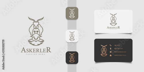 Illustration of soldier with long beard and war helmet for your logo or business identity
