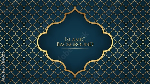 Islamic Arabic Elegant Blue Golden Ornament Frame Background with Copy Space for Text