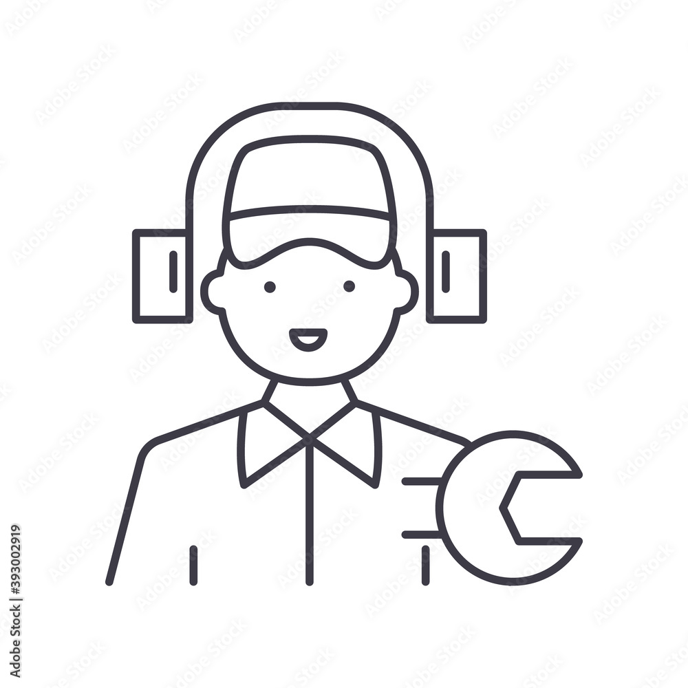Tech support icon, linear isolated illustration, thin line vector, web design sign, outline concept symbol with editable stroke on white background. Tech support icon, linear isolated illustration, thin line vector, web design sign, outline concept symbol with editable stroke on white background.