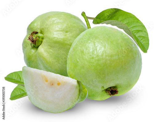 Guava fruit with leaves isolated on the white background, Guava fruit isolated on the white With clipping path.