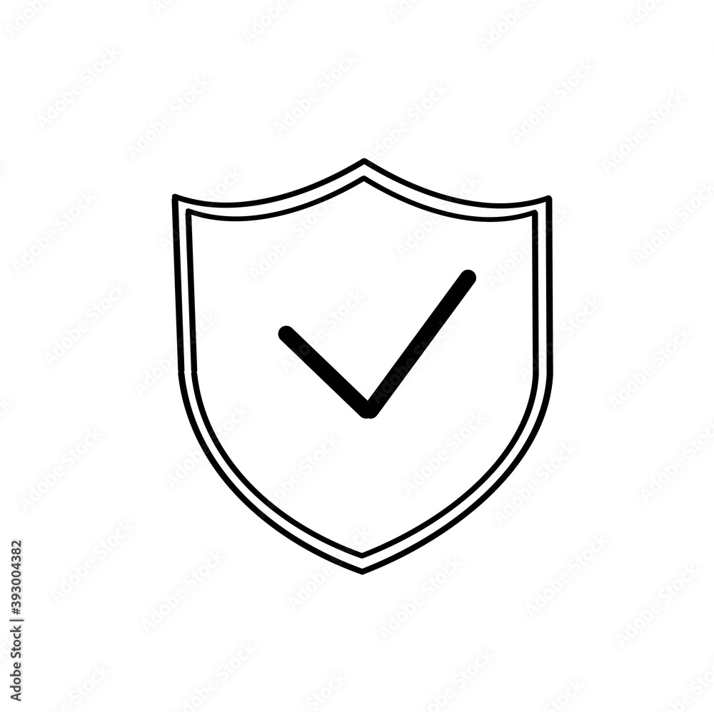Shield with a check mark. Isolated icon on a white background. For your design, logo. Shield with a check mark. Isolated icon on a white background. For your design, logo.
