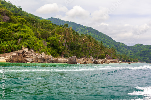 Beautiful tropical coast landscape with palm and pacific ocean en Mexico