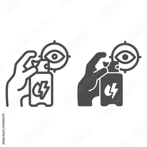 Can of tear gas line and solid icon, self defense concept, eye damage sign on white background, pepper spray icon in outline style for mobile concept and web design. Vector graphics.