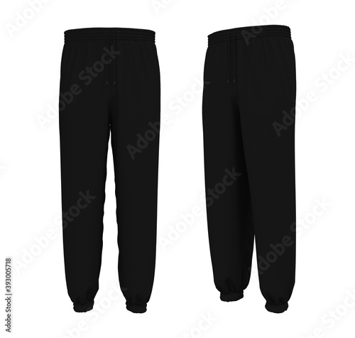 Blank joggers mockup, front and side views. Sweatpants. 3d rendering, 3d illustration. photo
