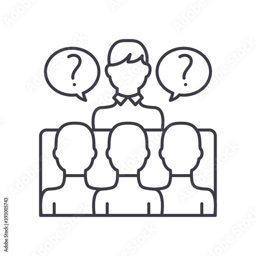 Team interview icon, linear isolated illustration, thin line vector, web design sign, outline concept symbol with editable stroke on white background.