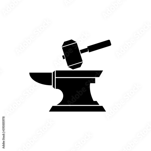 vintage retro hammer and anvil isolated vector icon