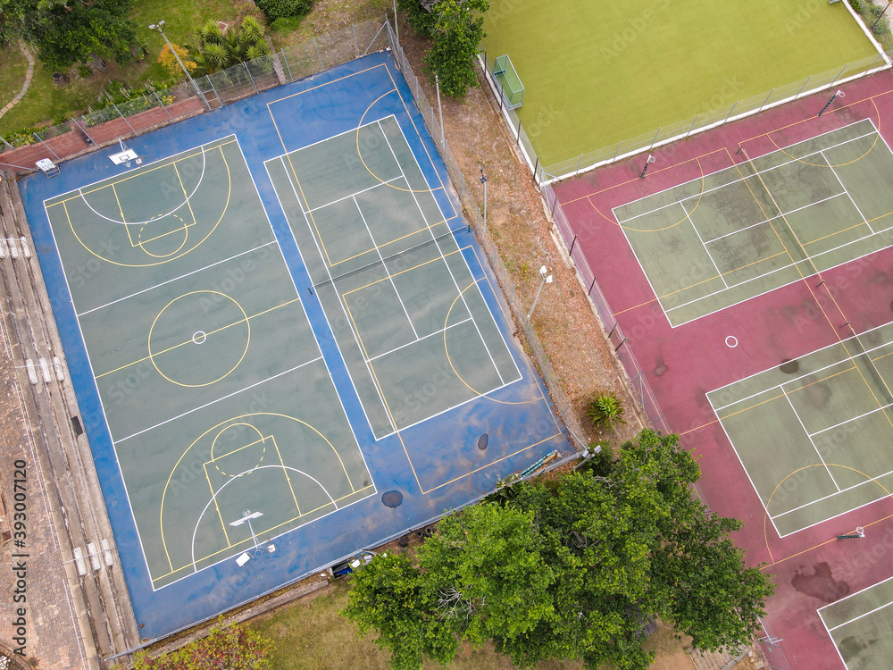 High angle view of sports field next to each other