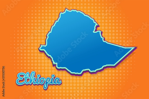 Retro map of ethiopia with halftone background. Cartoon map icon in comic book and pop art style. Cartography business concept. Great for kids design educational game magnet or poster design.
