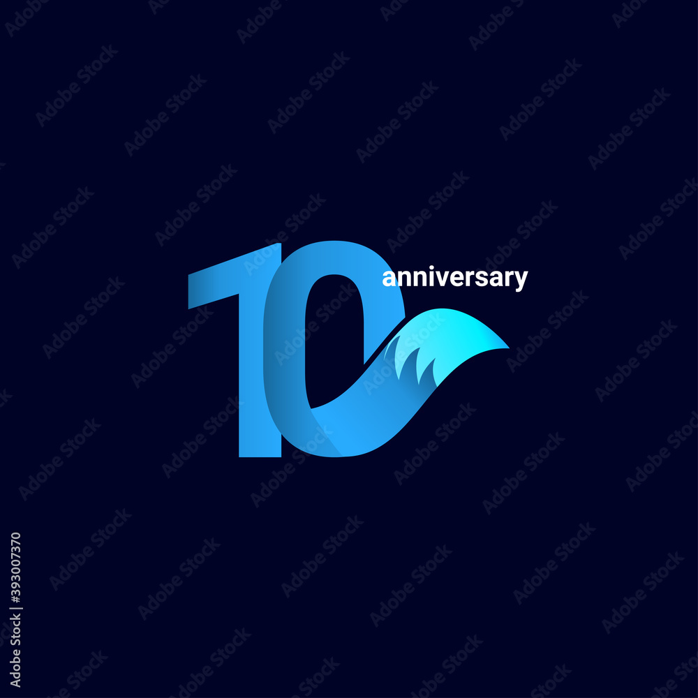 10 Years Anniversary Celebration Blue Fox Model Vector Template Design Illustration
