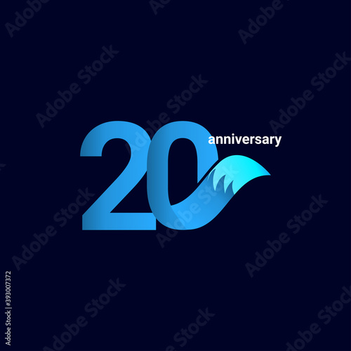 20 Years Anniversary Celebration Blue Fox Model Vector Template Design Illustration