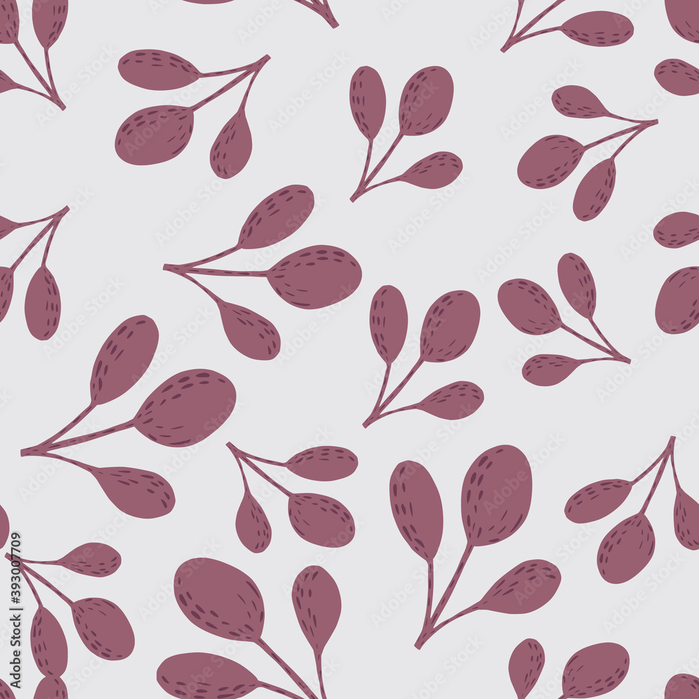 Pastel tones seamless botanic pattern with random purple pale branches ornament. Light grey background. Pastel tones seamless botanic pattern with random purple pale branches ornament. Light grey background.