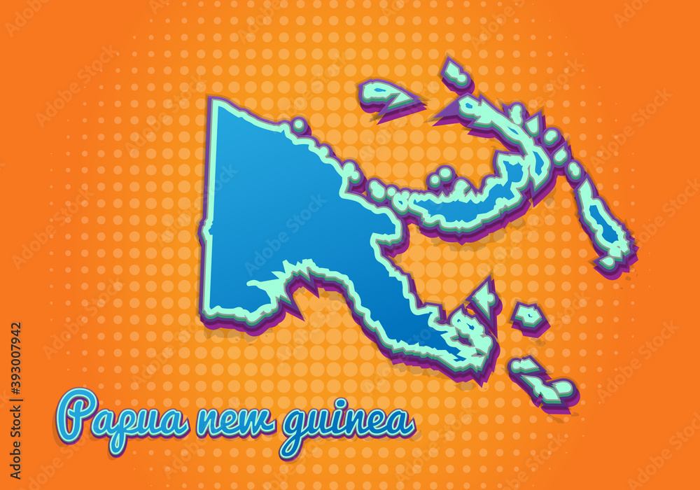 Retro map of papua new guinea with halftone background. Cartoon map icon in comic book and pop art style. Cartography business concept. Great for kids design,educational game,magnet or poster design.