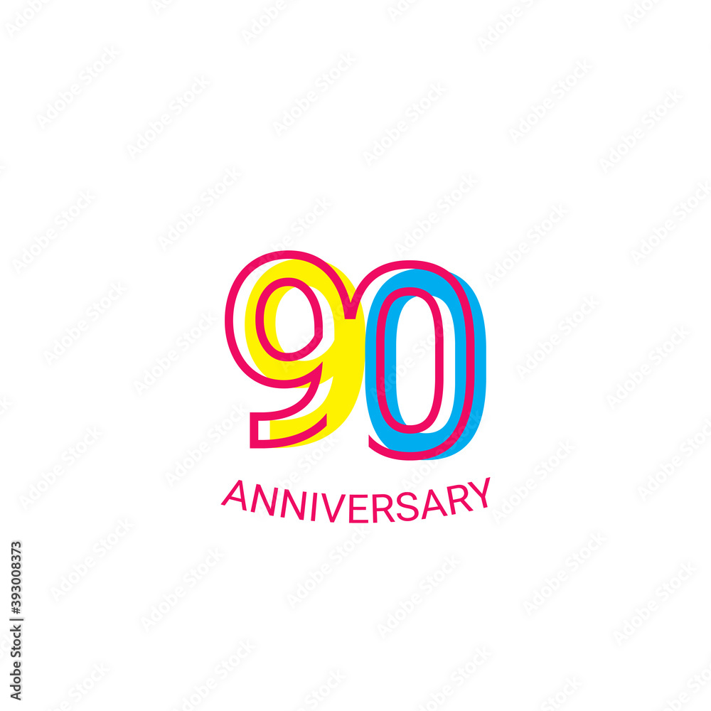 90 Years Anniversary Celebration Fun Line Vector Template Design Illustration