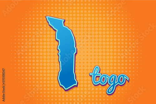 Retro map of togo with halftone background. Cartoon map icon in comic book and pop art style. Cartography business concept. Great for kids design,educational game,magnet or poster design.