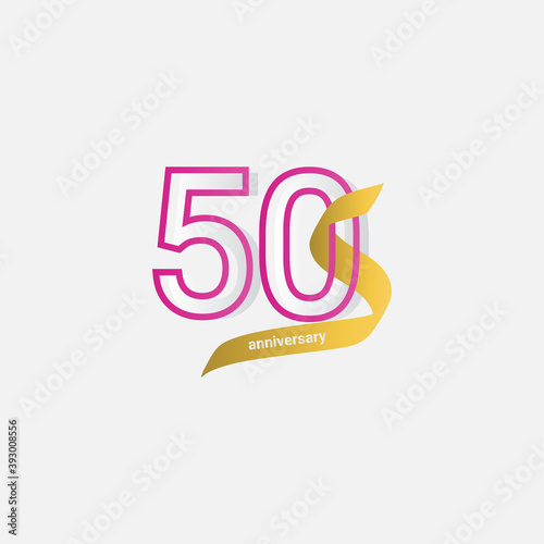 50 Years Anniversary Celebration Gold Ribbon Vector Template Design Illustration