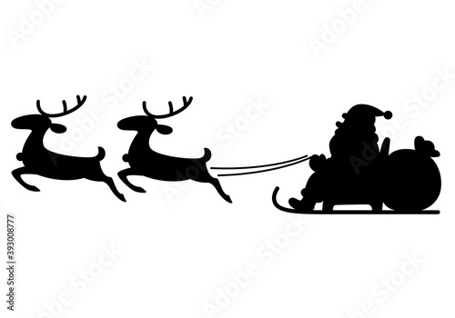 Silhouette santa flying on reindeer sleigh vector image