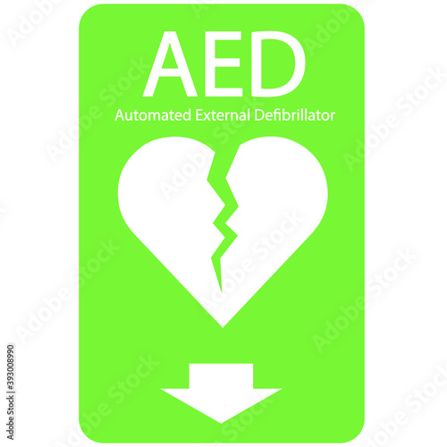 AED,automated external defibrillator / aed sign with heart and electricity symbol flat vector icon	
