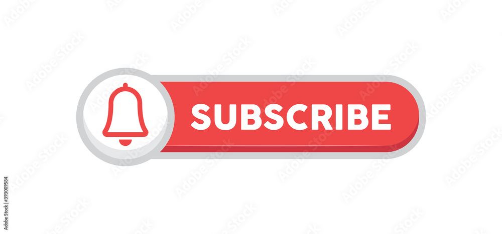 Subscribe red button with bell icon. Subscription to channel in social media. Flat style vector design. Subscribe red button with bell icon. Subscription to channel in social media. Flat style vector design.