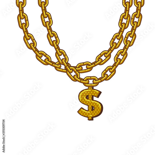 Golden chain with dollar symbol. Isolated on white background vector graphics art. Design for stickers, logo, web and mobile app. 