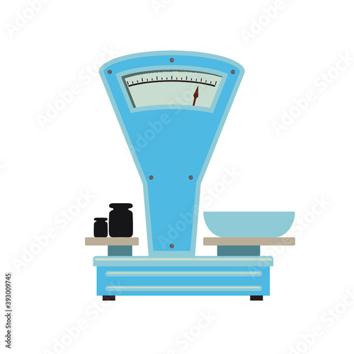 Retro blue color weigher with bowl. Isolated vector graphic shape art illustration. Design for stickers, logo, web and mobile app.