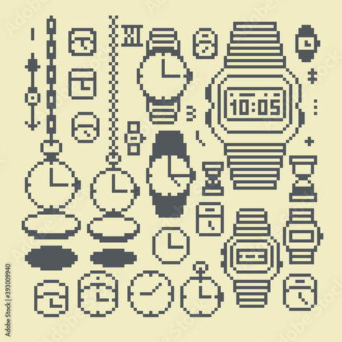 Watches icons set, isolated vector illustration. Design for greeting card, stickers, logo, web and mobile app.
