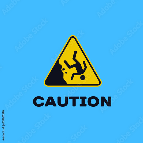Caution cliff or falling rock and people sign. Design for stickers, logo, web and mobile app. Isolated vector illustration.