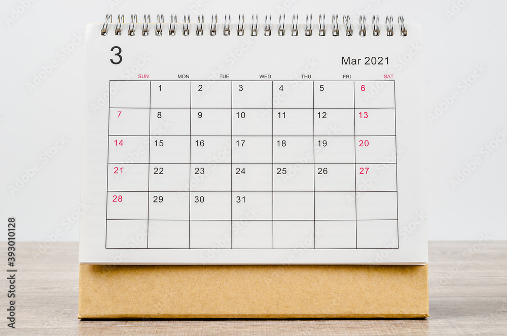 March 2021 Calendar desk for organizer to plan and reminder. - obrazy, fototapety, plakaty 