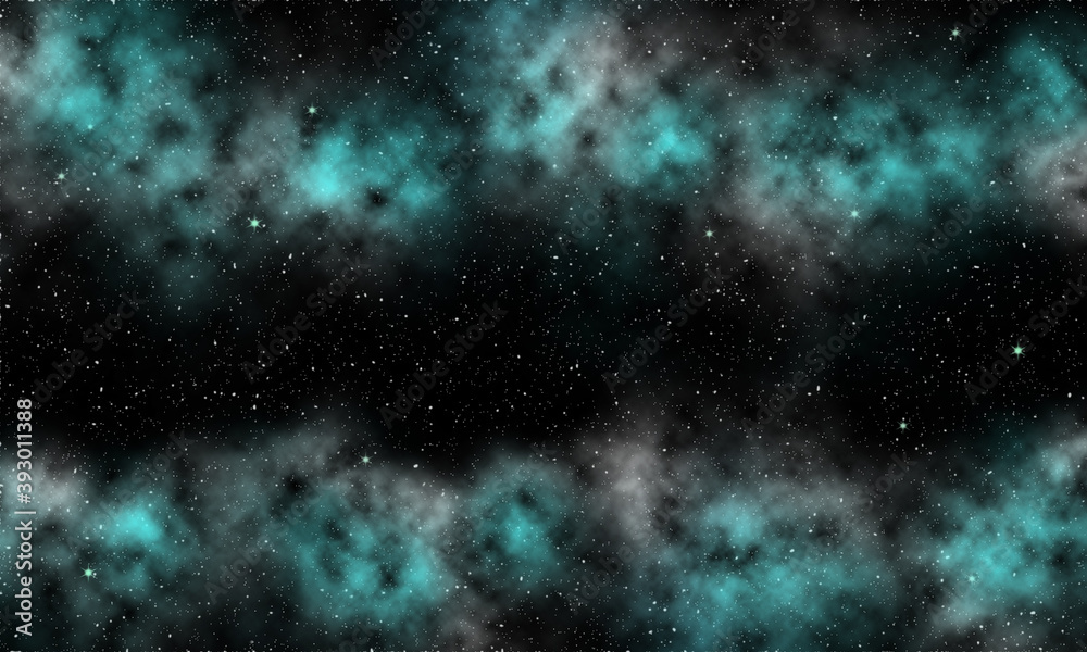 Fototapeta premium 宇宙空間の青と白の星雲と銀河